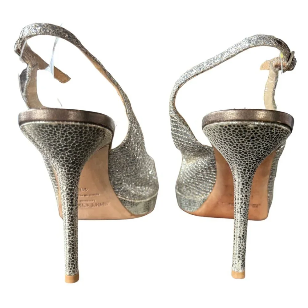Jimmy Choo Nova Glitter Peep-Toe Slingback Heel womens Size 40 EU